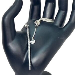 Stella & Dot Silver Long Chain Necklace Spike Nail Charm Boho Edgy Biker